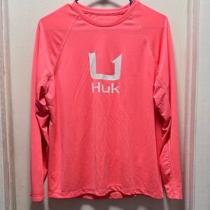 Huk Vibrant Neon Coral and Aqua dye Performance Shirt